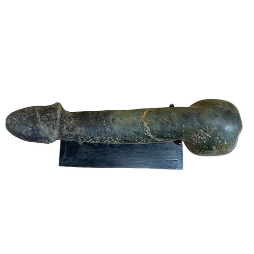 579 - Impressive carved marble phallus sculpture, atop wooden plinth display base, L 26cm