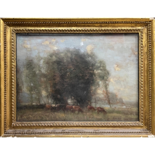 1544 - William George Robb (1872-1940) - cattle grazing, signed, oil on board, 32 x 45cm, gilt frame