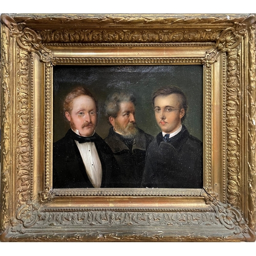 1525 - 19th century German school - Scarce triple portrait, possibly Grandfather, Father and Son, unsigned,... 