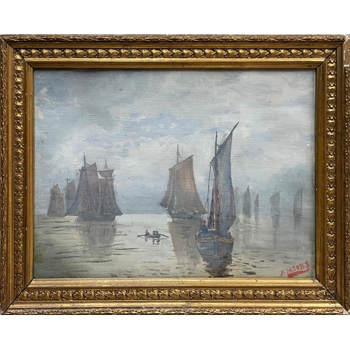 1543 - A* Jacobs (early 20th century) - marine landscape, signed, oil on canvas, 23 x 32cm, framed