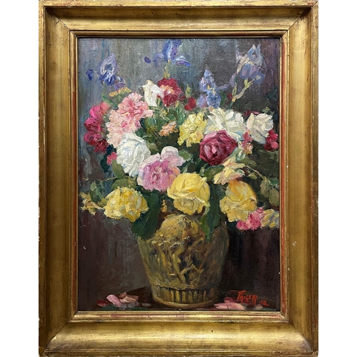 1541 - Frigeri (19th century) - still life of flowers in a vase, signed and dated 1912?, oil on board, 60 x... 