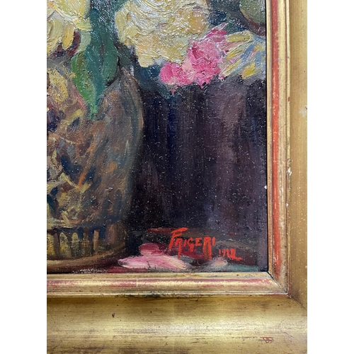 1541 - Frigeri (19th century) - still life of flowers in a vase, signed and dated 1912?, oil on board, 60 x... 