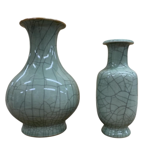 303 - Quantity of Chinese crackle glaze celadon vases, largest H 30cm (3)