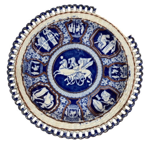 381 - Quantity of Spode Neo-Classical Greek blue openwork dessert plates, attack of the griffin pattern, D... 