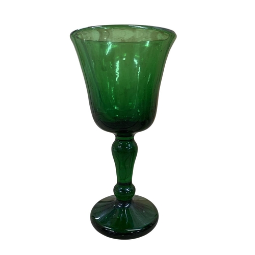 382 - Large collection of hand blown Hebron green glass wine goblets, largest H 19cm x D 9cm (14)