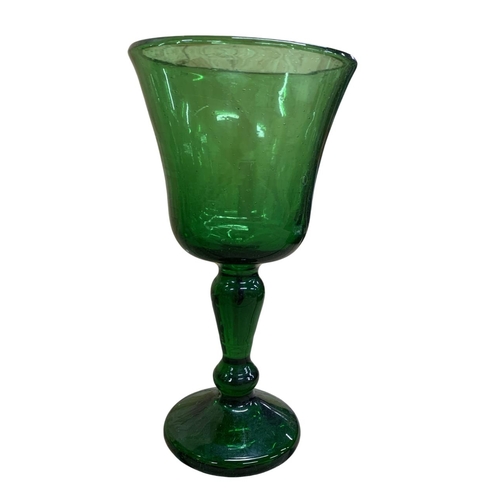 382 - Large collection of hand blown Hebron green glass wine goblets, largest H 19cm x D 9cm (14)