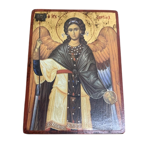 472 - Quantity of Byzantine style wooden religious icons to include Abraham The Righteous, Saint Michael t... 