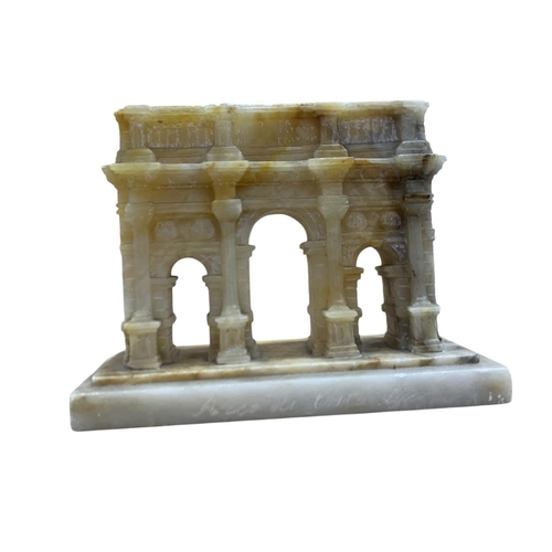 252 - Grand Tour carved alabaster model of the Triumphal Arch of Constantine in Rome, presented on a stepp... 