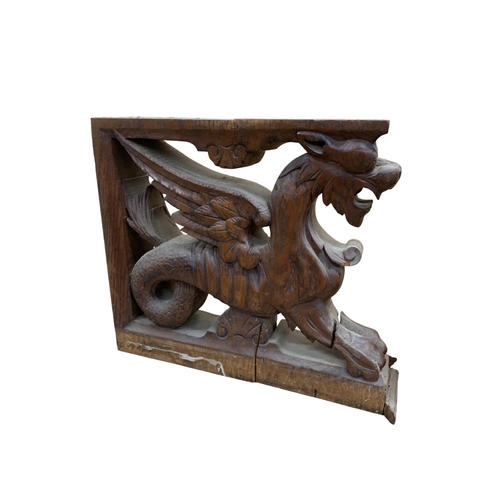 486 - Pair of 18th century carved oak wyvern brackets, 42cm x 35cm x 8cm