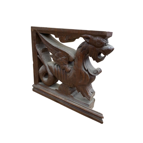 486 - Pair of 18th century carved oak wyvern brackets, 42cm x 35cm x 8cm