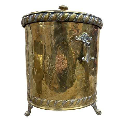 529 - Mixed quantity of antique brassware to include ornate coal scuttle with scrolled twin handles and ro... 