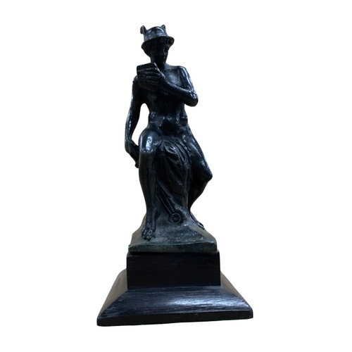 244 - Grand Tour bronze sculpture of Mercury with pan pipes, on wooden mount, 15cm high