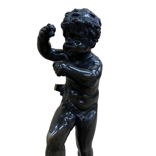 273 - Exceptional quality pair of Grand Tour bronze putti figures, one having gilt flute instrument to wai... 