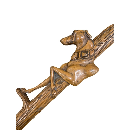 483 - Exceptional hard carved boxwood walking stick handle in the form of Greyhound dog, L 32cm