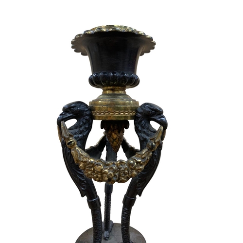 270 - Exceptional pair of Grand Tour French Empire ormolu bronze candlesticks, having stepped circular bas... 