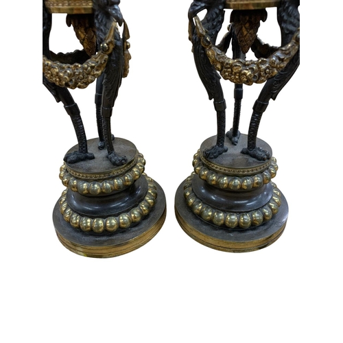 270 - Exceptional pair of Grand Tour French Empire ormolu bronze candlesticks, having stepped circular bas... 