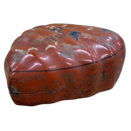 312 - Large Japanese papier mache hand painted conch shell box, having underwater koi carp decoration thro... 