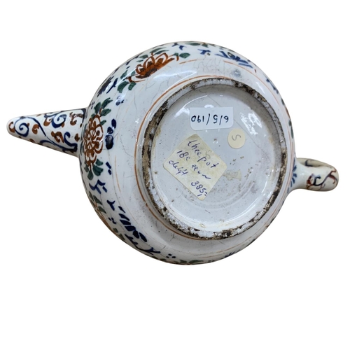 404 - Two 18th century Delft floral pattern teapots with a further hand painted blue and white English Del... 