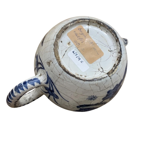 404 - Two 18th century Delft floral pattern teapots with a further hand painted blue and white English Del... 