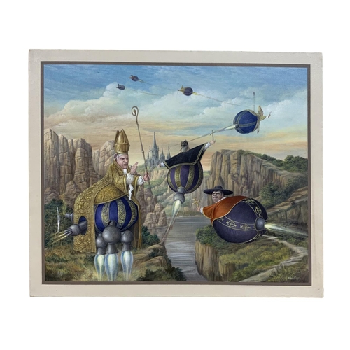 1496 - Edwin Cripps (b. 1949) - 'Methane Missionaries' surrealist scene, signed, oil on canvas, 60cm x 50cm... 