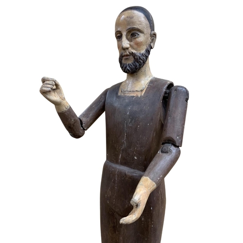 492 - Exceptional 18th century hand carved Spanish Santo limewood figure, depicting brown robed religious ... 