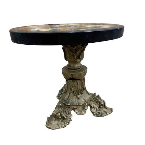 277 - Grand Tour miniature specimen table atop ornate cast metal acanthus leaf base, H 12cm x W 14cm