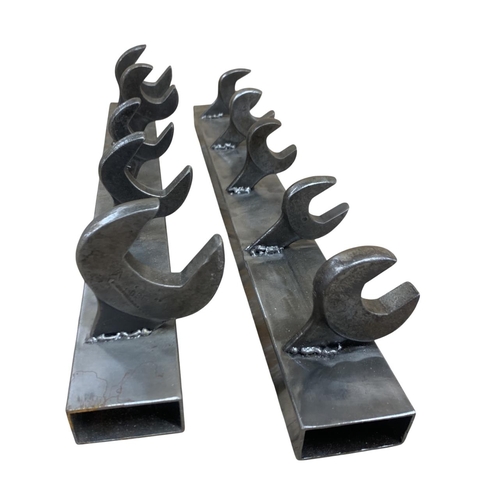 541 - Pair of industrial style five spanner wall hang coat hooks, L 50cm