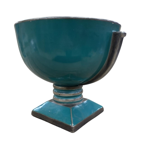 1088 - Art Deco urn shaped up-lighter lamp, having striking turquoise exterior with silvered highlights to ... 