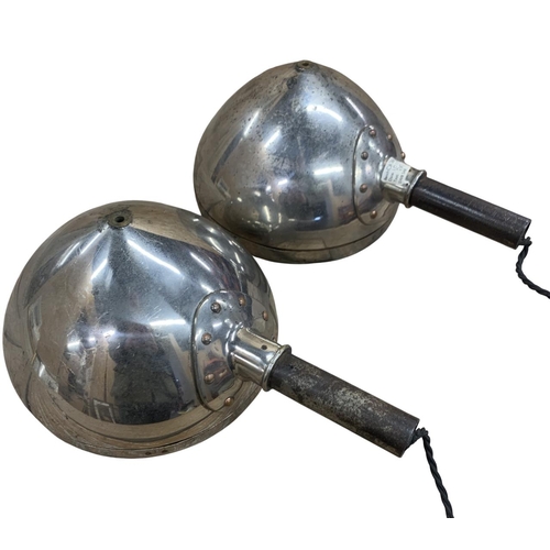 1092 - Pair of early 20th century chrome automobile headlights, converted to electric plug, D 22cm