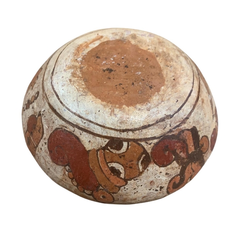 322 - Early Pre-Columbian pottery water vessel, having polished polychrome decoration depicting mythical c... 