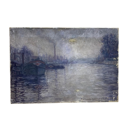 1503 - Frederick O'Neil Gallagher (active 1906-1917) Impressionist style industrial riverscape scene, signe... 