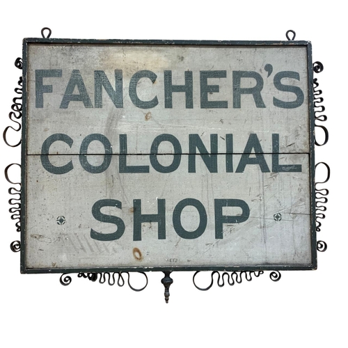 1009 - Advertising - 19th century American sign from Pennsylvania - 'Fancher's Colonial Shop' hand painted ... 