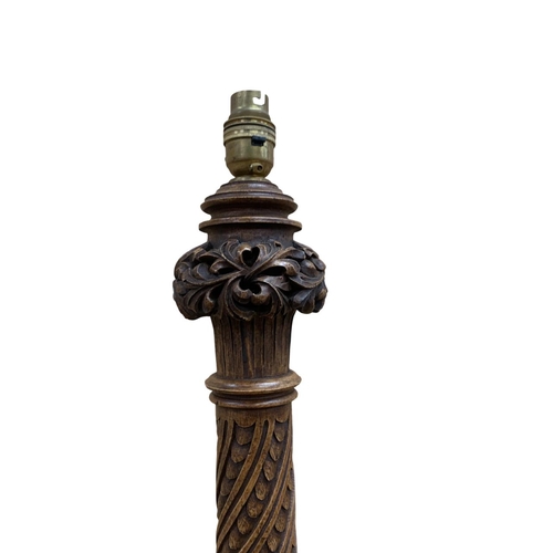 1091 - Impressive Corinthian column resin table lamp, having swirled stem with scrolled acanthus decoration... 