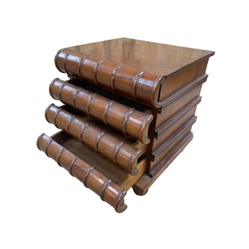 498 - Table top novelty mahogany set of four drawers modelled as a stack of books, H 36cm x W 33cm