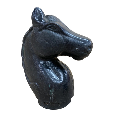 545 - Pair of black painted cast iron horse head post stoppers / finials, H 23cm