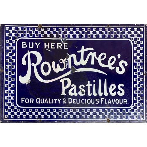 1015 - Advertising - Rowntree's Pastilles enamel sign, white lettering on blue ground, a/f, H 30cm x W 48cm