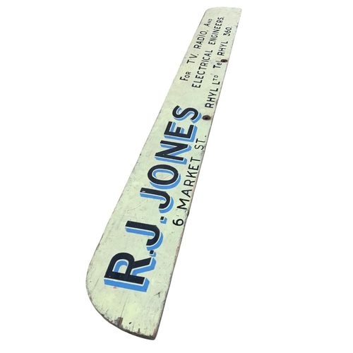 1017 - Advertising - ' R. J. Jones TV Radio And Electrical Engineers ' painted wooden sign, H 15cm x W 136c... 