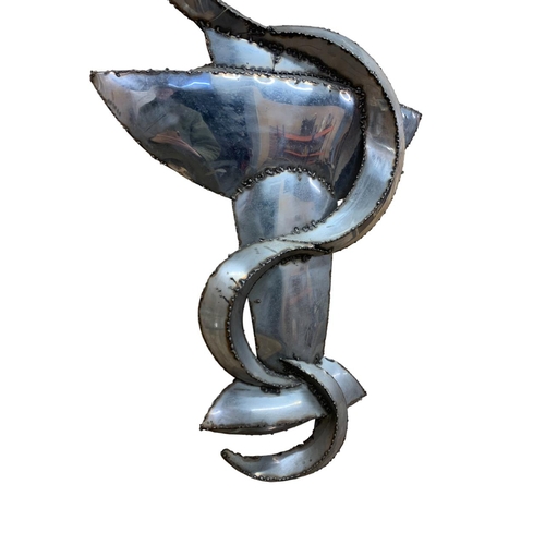 1019 - French decorative hand crafted chrome wall mounting sculpture inspired by the 'Rod of Asclepius' apo... 