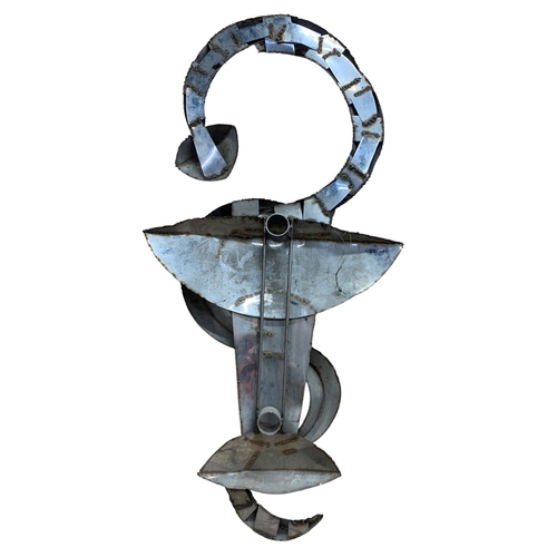 1019 - French decorative hand crafted chrome wall mounting sculpture inspired by the 'Rod of Asclepius' apo... 