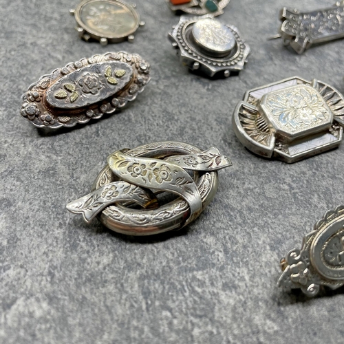 33 - Collection of Aesthetic Movement and antique silver brooches to include Charles Horner and Scottish ... 