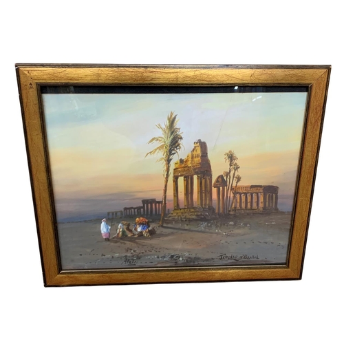 1574 - A* Bell (early 20th century school) - 'Temples of Baalbek', signed, gouache, 40 x 50cm, framed