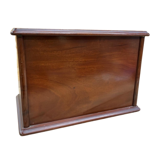 499 - Good quality Victorian tambour fronted mahogany stationery cabinet, with inkwells, two faux drawers ... 