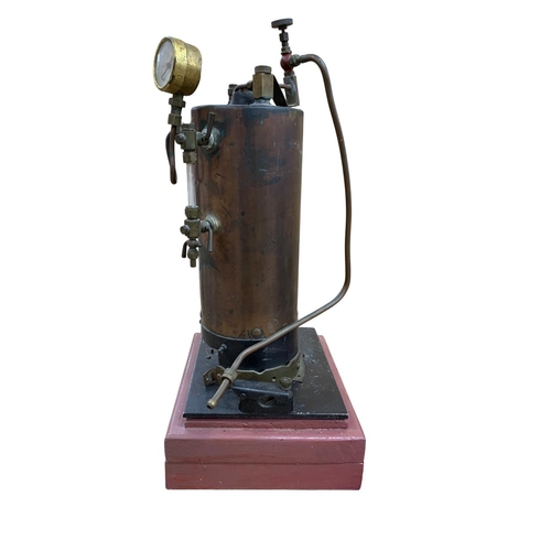 614 - Single cylinder horizontal stationery steam engine with 8 inch fly wheel, together with a vertical b... 