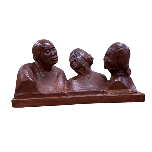 422 - Gaston Hauchecorne (1880-1945) Terracotta maquette, study of three laughing Chinese women, W 25cm x ... 