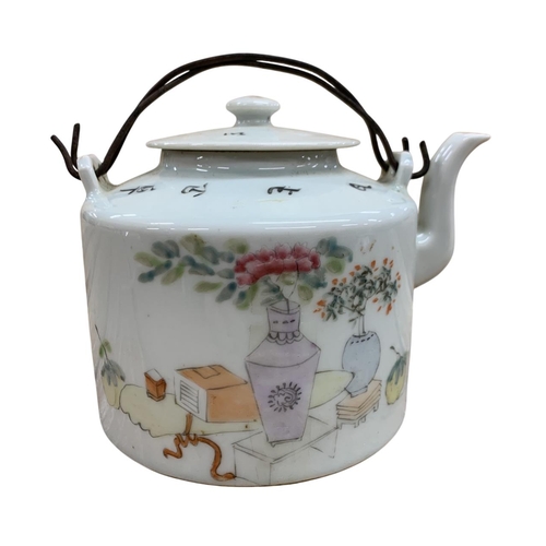 345 - 18th / 19th Century Chinese famille rose teapot decorated with a figure and Chinese garden scene, co... 