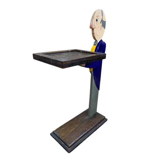 489 - Pair of novelty hand painted wooden dumb Waiters atop rectangular bases, H 90cm