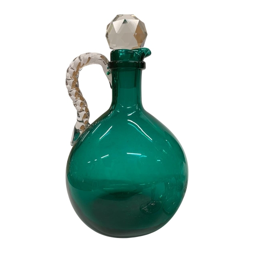 391 - Two emerald glass decanters to include mushroom stopper example with a further nine wine glasses (11... 