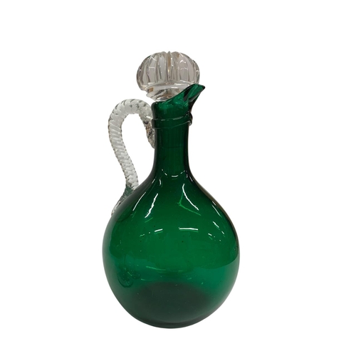 392 - Mixed quantity of green glass to include twisted handle decanter, ships flat bottom decanter with et... 