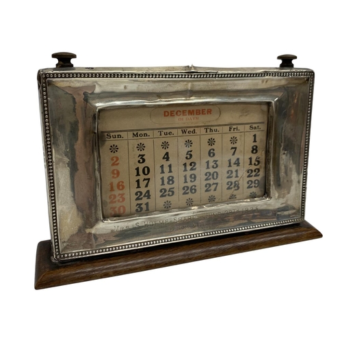 119 - Silver perpetual desk calendar, maker W.J Myatt & Co, Birmingham 1924, complete with date cards, W 2... 