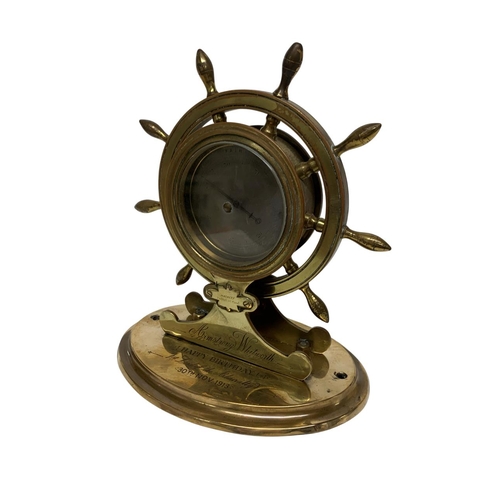 227 - Winston Churchill interest - An exceptional brass ships wheel desktop barometer gifted to Winston Ch... 